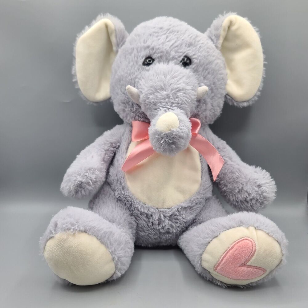 Walgreens Elephant Gray Pink Valentines Plush Bow Heart 11" Stuffed Animal Toy